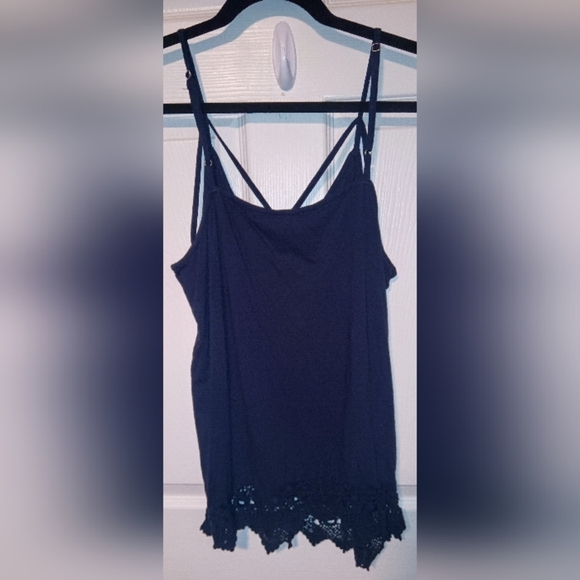 K. Jordan Cotton Modal Long Lacey Adjustable Strappy Cami Top Navy Blue Size XL - Picture 2 of 4